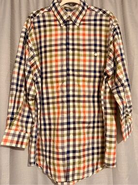 Orvis Men’s Vintage Plaid Button Down Shirt Large 100% Cotton Long Sleeve